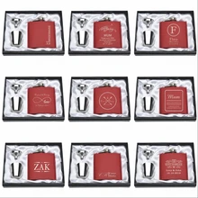 1 комплект Персонализированные Выгравированные 6 унций красный хип фляга из нержавеющей стали с Белой и Черной коробкой день рождения День Святого Валентина Подарочный Свадебный мешочек