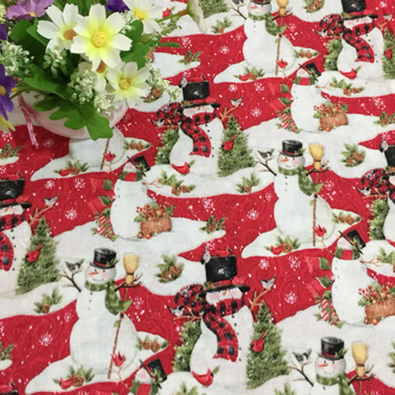 С Рождеством, красный, белый снеговик, снежинка, набивной хлопок, ткань, пэчворк, детская одежда, платье, домашнее украшение, 50x105 см