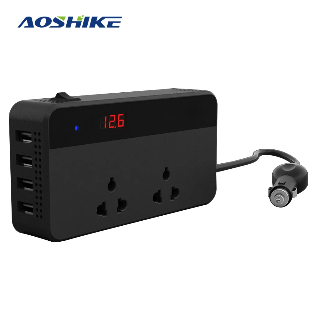 AOSHIKE автомобильный 220 В Многофункциональный инвертор 12 В 200 Вт 4 USB Инвертор адаптер конвертер зарядное устройство цифровой дисплей универсальный