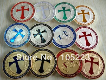 

12pcs/lot MIX 12 DESIGN sample order Knights Templar coins Color Cross Medals Metal Craft Coin 40*3mm