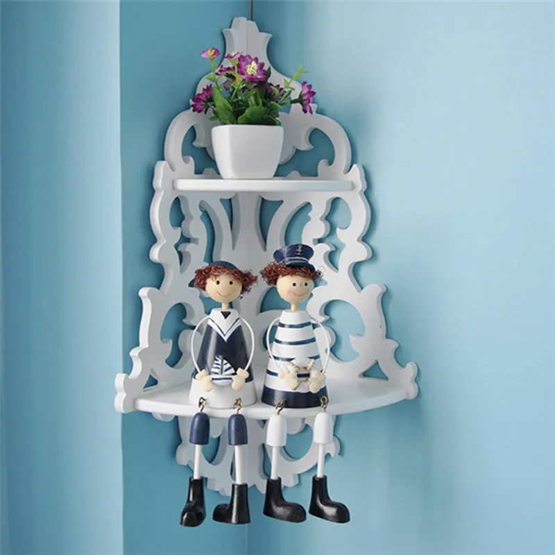

1Pcs White Carved Wall Panels Wall Corner Shelf Storage Rack Flowerpot Bath Holder Double Bathroom Shelves Bolt Inserting Type