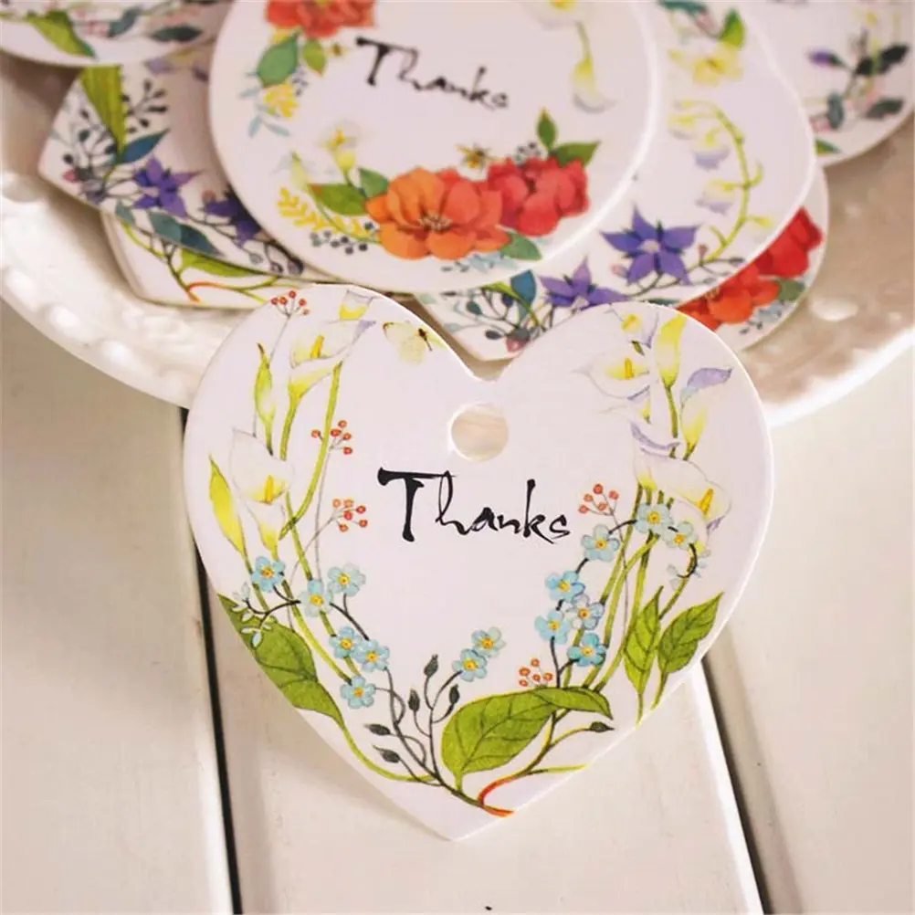 

50pcs Heart and Oval Shape Thank You DIY Scrapbooking Paper Tags Kraft Crafts Wedding Decoration Postcards Labels Flowers
