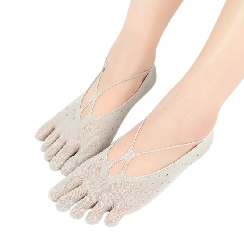Пять-носок с пальцами Тапочки женские бархатные дышащая Летняя Сетка с невидимыми открытыми пальцами, силиконовые носки-башмачки с поперечными отверстие Стиль T7