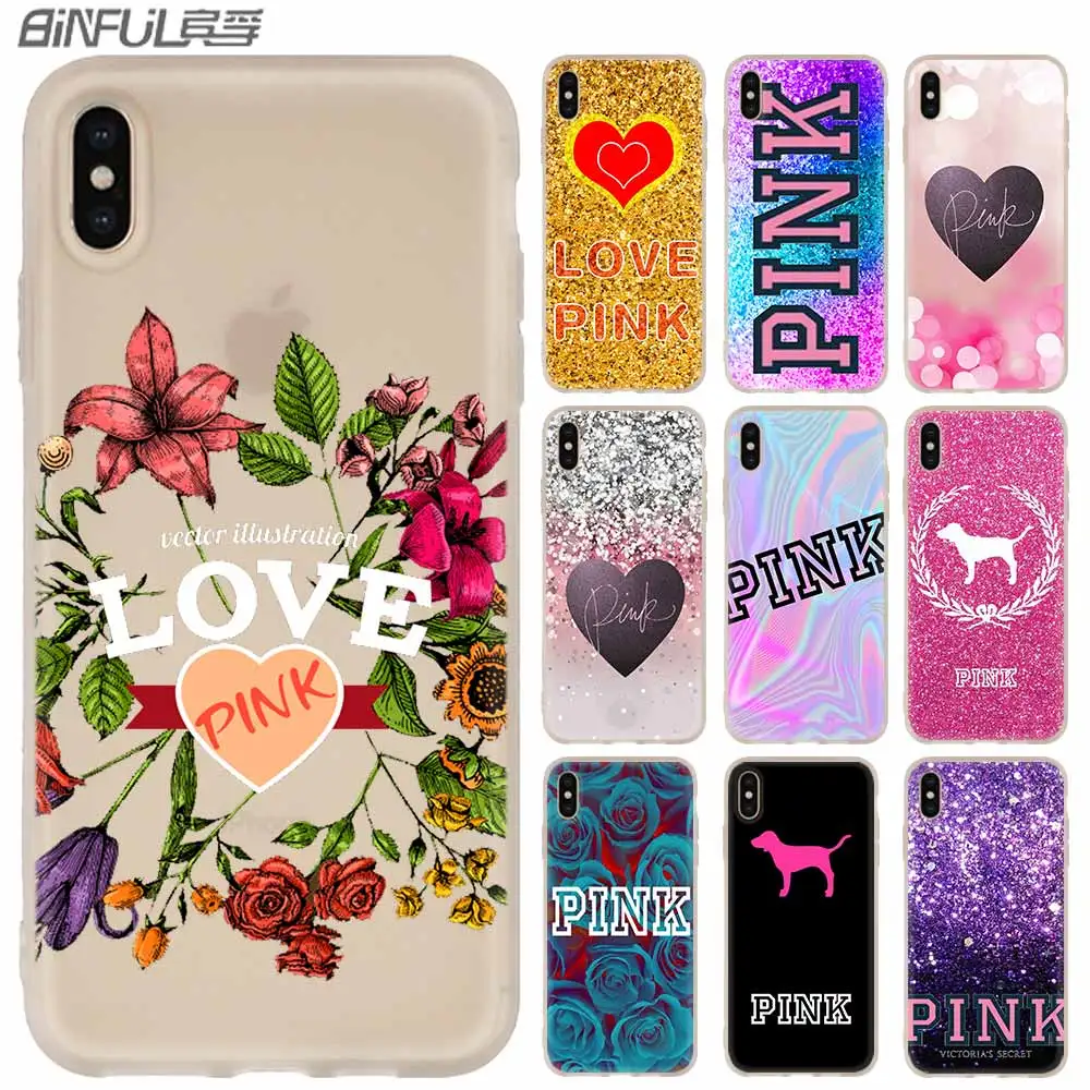 

Silicone Phone Case Cover For Samsung Galaxy Note 10 8 9 S10 E S6 S7 Edge S8 S9 Plus pink Fashion Victoria Pink Secret