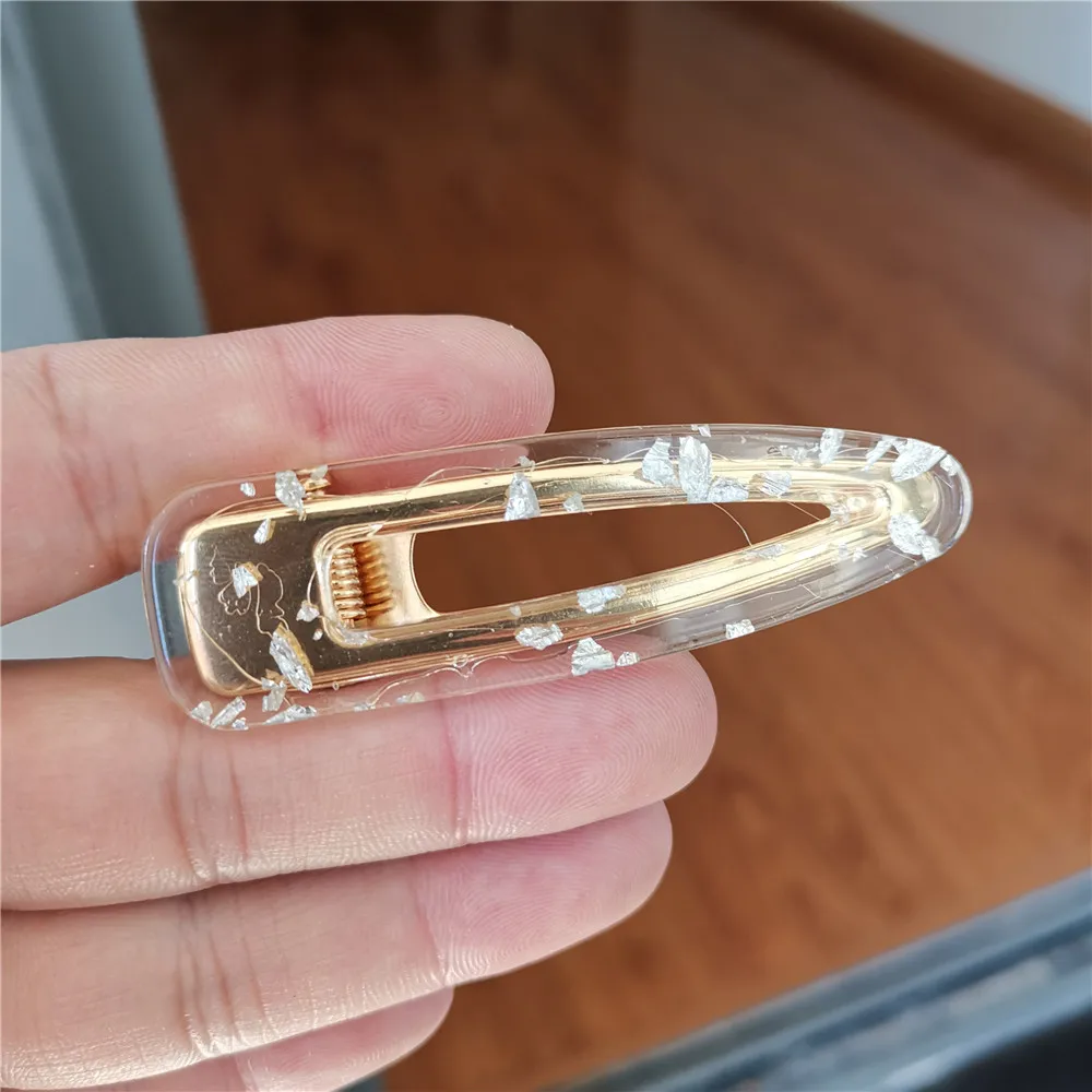 

Women Girls Japanese Style Side Hair Clip Hollow Geometric Water Drop Shape Duckbill Hairgrips Colored Acrylic Marble Textured