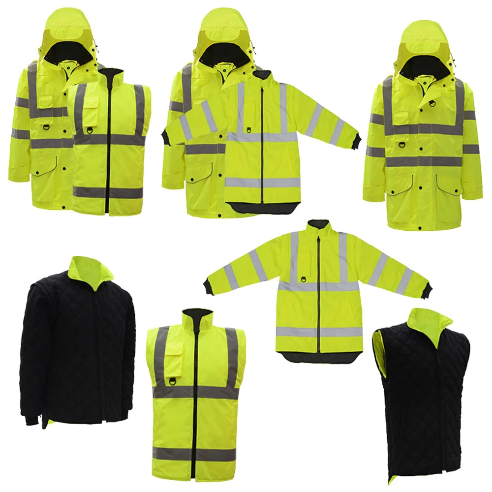 SFvest EN471 ANSI/SEA 107 AS/NZS Hi vis 7 в 1 Водонепроницаемая парка ветровка рабочая одежда дождевик Светоотражающая Защитная куртка