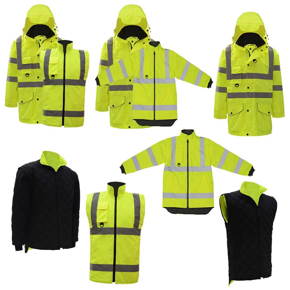SFvest EN471 ANSI/SEA 107 AS/NZS Hi vis 7 in 1 waterproof parka windbreaker workwear rain coat reflective safety jacket