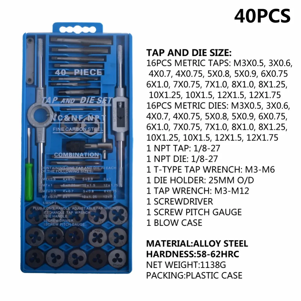 Новинка 24 шт. набор литых стальных метчиков и штампов метрический Метчик набор штампов M3-M12 SAE набор штампов 1/"-1/2" в металлический чехол