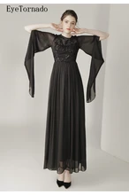 Women Summer 2017 Asymmetry Butterfly Sleeve Fashion Brand Black Sequined Long Casual Work Beach Party Dress 9293