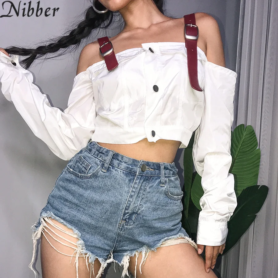 

Nibber Fashion Women's Sexy Off Shoulder Crop Tops Summer Casual Loose popular Sleeve Tops 2018 New White Street Wear T-Shirt