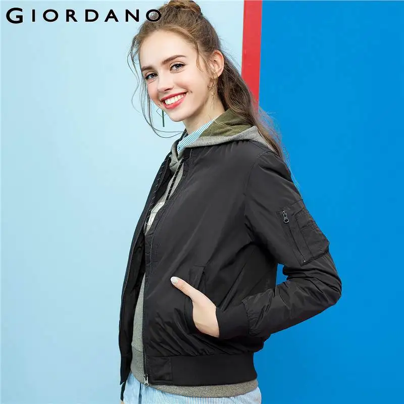 Giordano женская пилотная куртка с длинными рукавами на молнии выполнена в одном