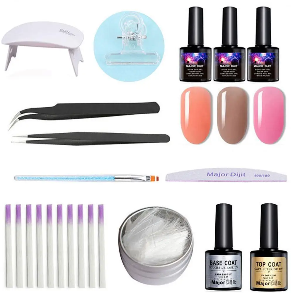 22 шт./компл. наращивание ногтей поли гель набор инструментов Быстрое расширение длительного стекловолокна гели с УФ-фототерапия машина