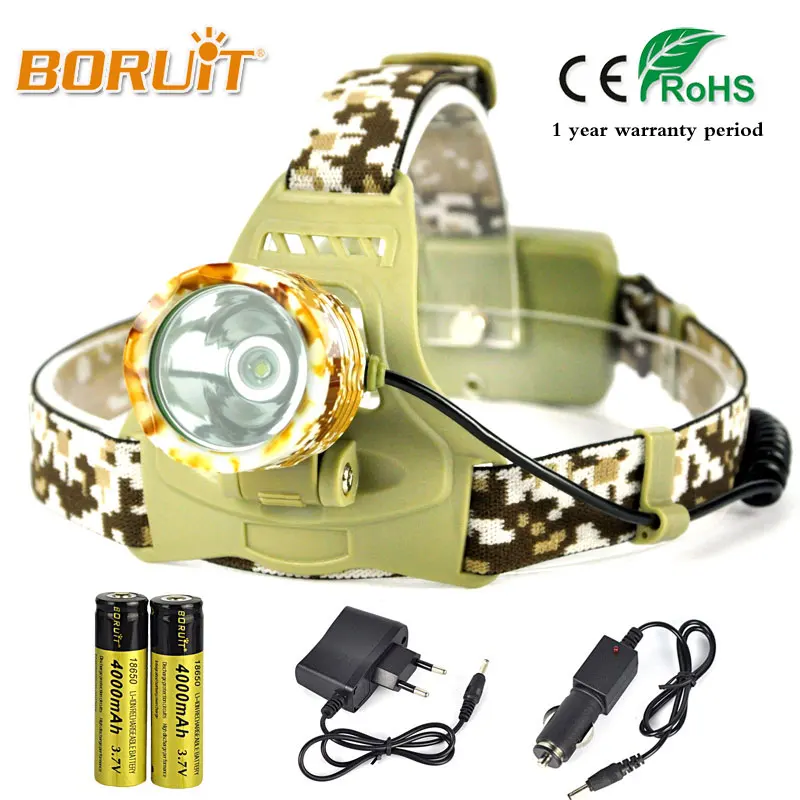 

BORUIT 3400LM T6 LED Headlight 18650 Battery Headlamp For Hunting Fishing Military camouflage Sport Head Torch 3Mode White Light
