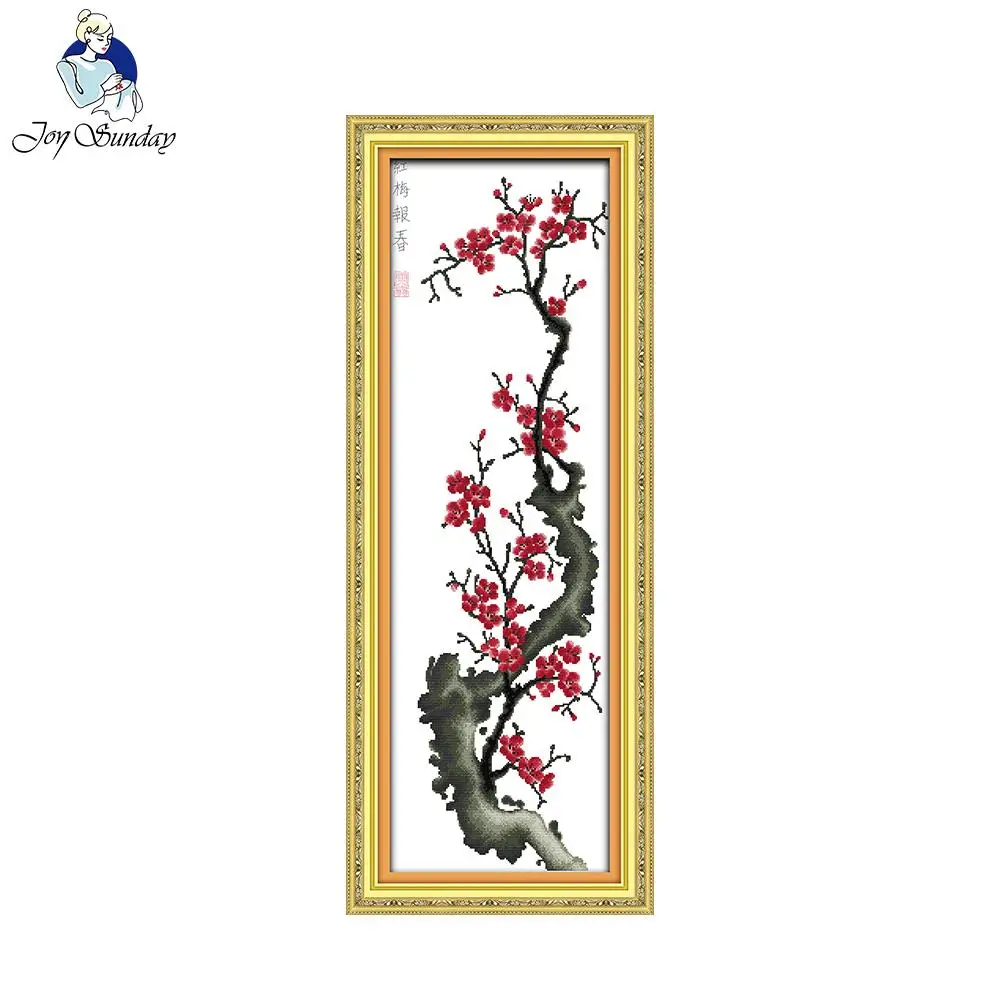 Joy Sunday Needlework Cross Stitch Sets for Embroidery Kits Red Plum Announcing Spring Come Counted Stamped Cross-Stitch pattern | Дом и сад