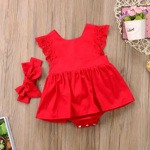 

Newborn PUDCOCO Baby Girl Clothes Romper Bodysuit+Headband Kids Dress Outfit