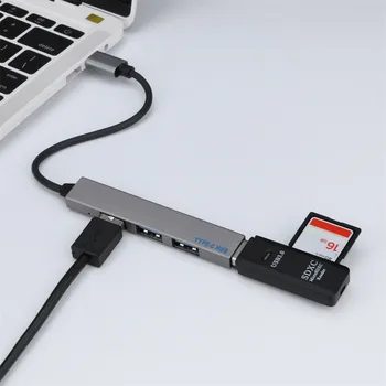 

Type-C To 4 USB HUB Expander Ultra-Thin Mini Portable 4-Port USB 3.0 Hub USB 3.0 Hub With LED Indicator Lamp#T2