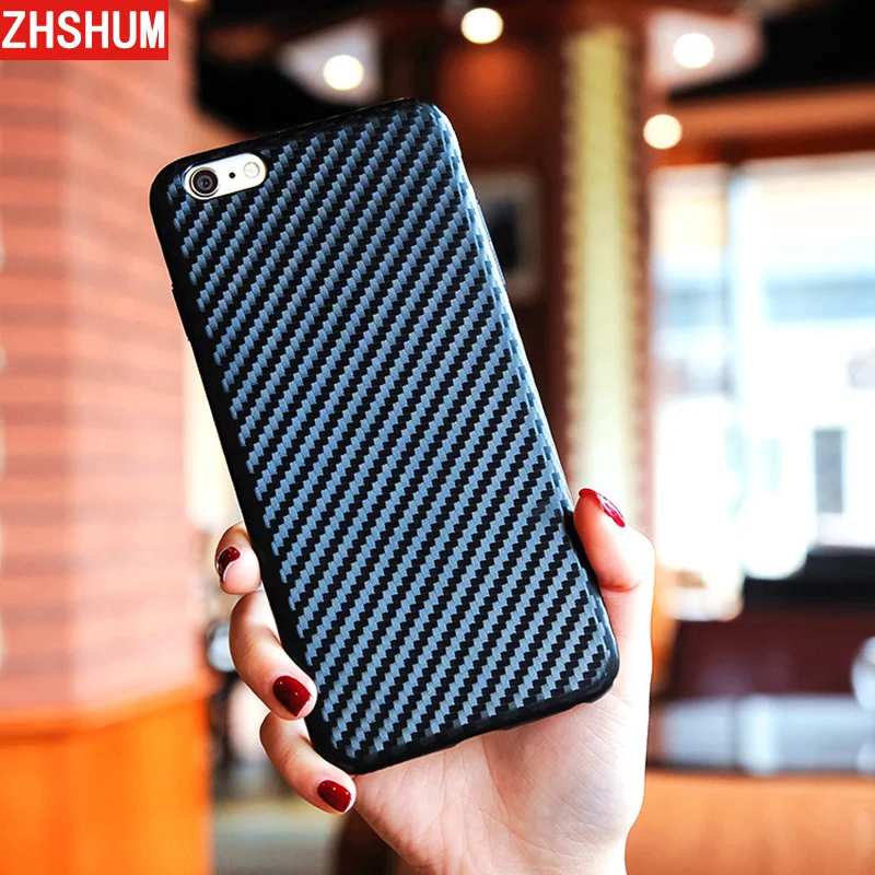 ZHSHUM Carbon Fiber Pattern Case for Iphone 6 6S Cases S Plus Phone Plastic Cover coque |
