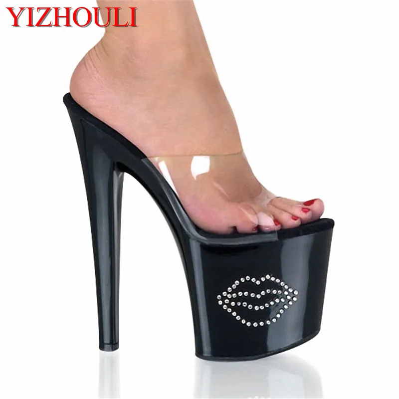 

Waterproof leather machine place with diamond 20 cm high heel sandals/dress shoes/thick bottom shoes performance stage