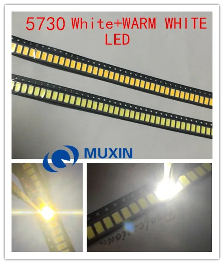 100 шт./лот 5730 LED белый 50 шт. + теплый 0 5 Вт 55 лм 6500K свет SMD 5630 Светодиодные чиповые