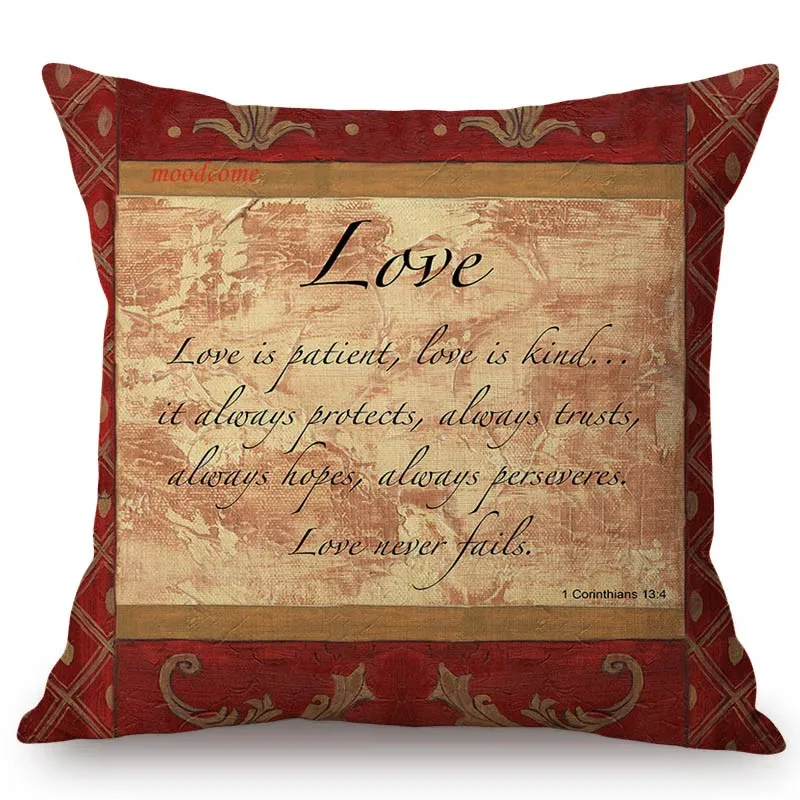 Христианское украшение для дома, цитаты из библеи, доктрина любви верой, надеждой, художественный чехол для дивана, наволочка для подушки из льна для стула
