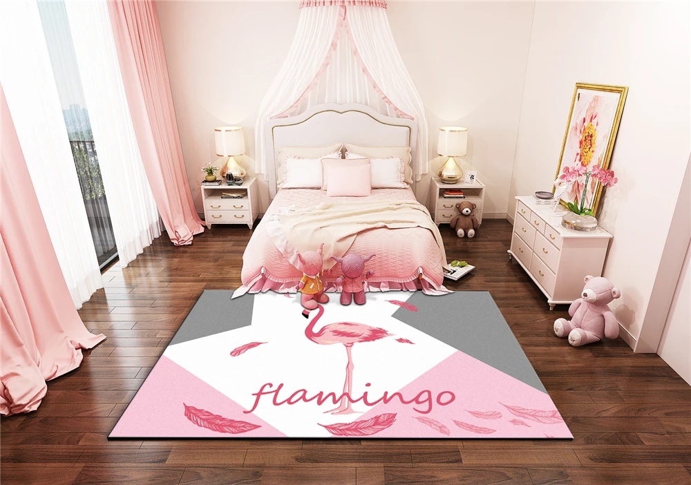 Принцесса стиль украшение комнаты девочки коврики прикроватные области антискользящие коврики Фламинго Корона розовые ковры для гостиной