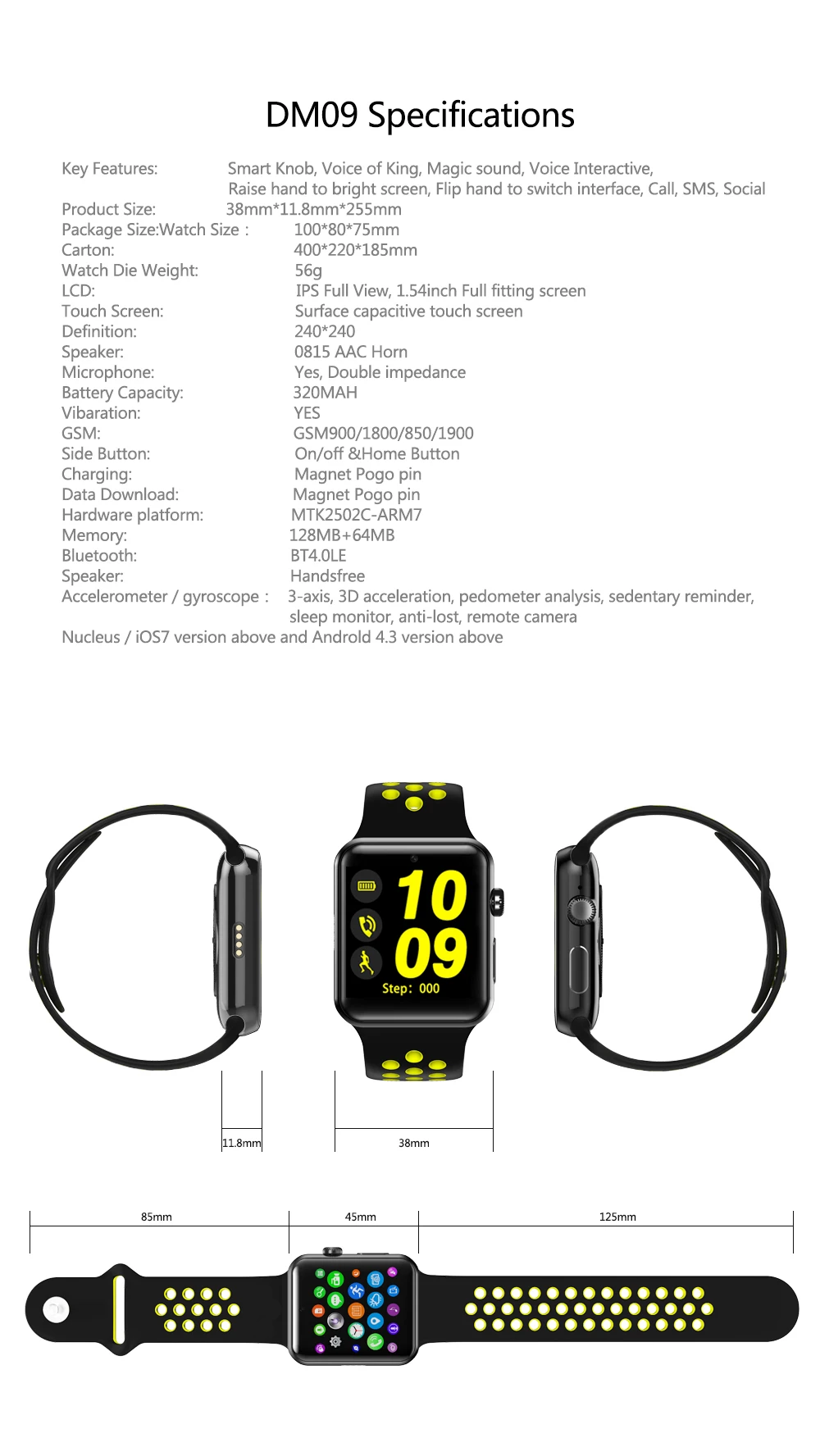 Умные часы DM09 VS IWO6 IWO 7 IWO 5 для sony smart watch 3 с поддержкой слота для sim-карты MTK2502 женские Смарт-часы для iphone 7 8 x