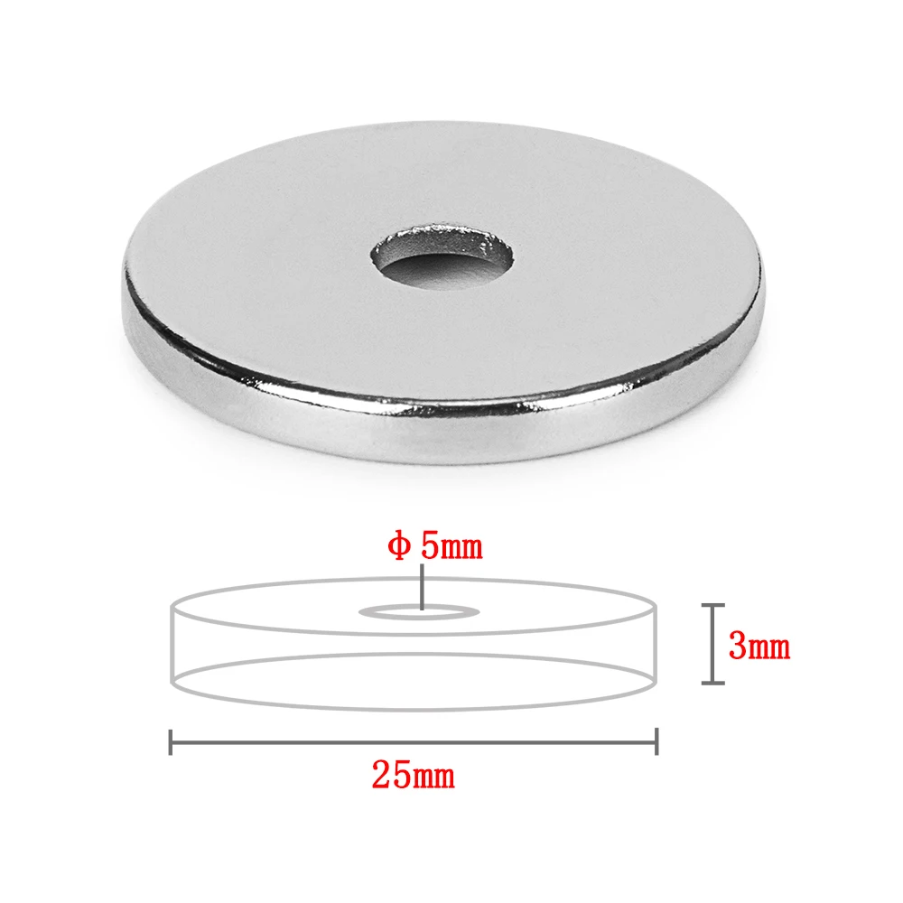 Горячее предложение! Распродажа! 5 шт. 25x3 мм отверстие 3 мм Редкоземельные неодимовые магниты N35 Сильные кольца мощные круглые постоянные магниты