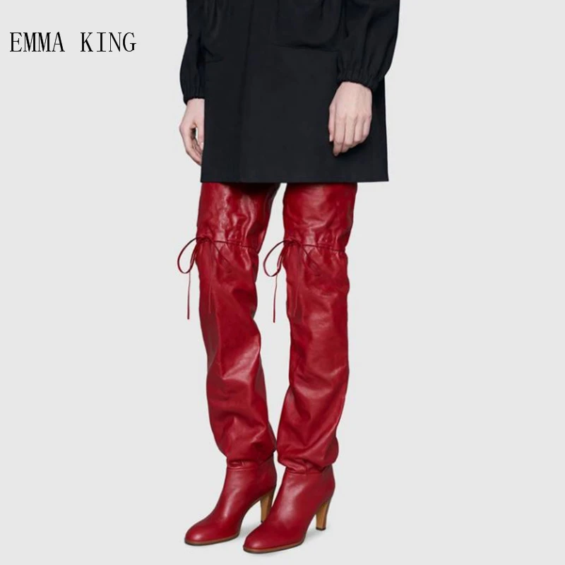 

Europe and American Autumn and Winter Thick with Straps Over the Knee Boots with Round Head Long Barrel Knight Boots
