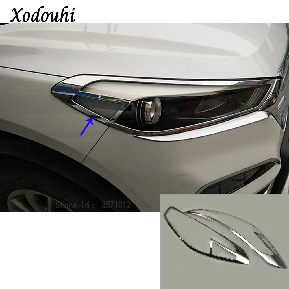 

For Hyundai Tucson 2015 2016 2017 2018 Car body styling front head Light lamp hood Molding frame stick ABS Chrome cover trim