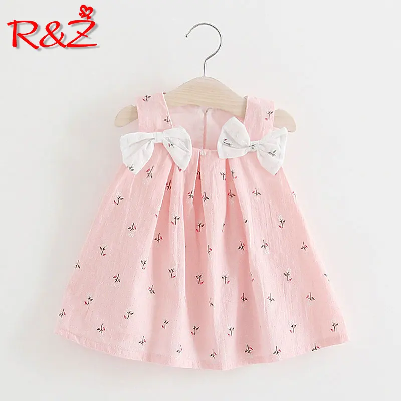

R&Z 2018 new summer kids clothes baby girls dresses suspenders print Bow vest dress Children's clothing