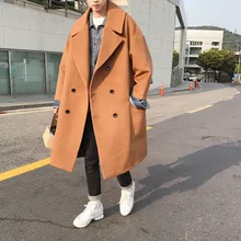 Зима, мужской Тренч, смесь шерсти, повседневное свободное кашемировое длинное пальто, шерстяная ветровка, верхняя одежда, одежда с хлопковой подкладкой, M-2XL