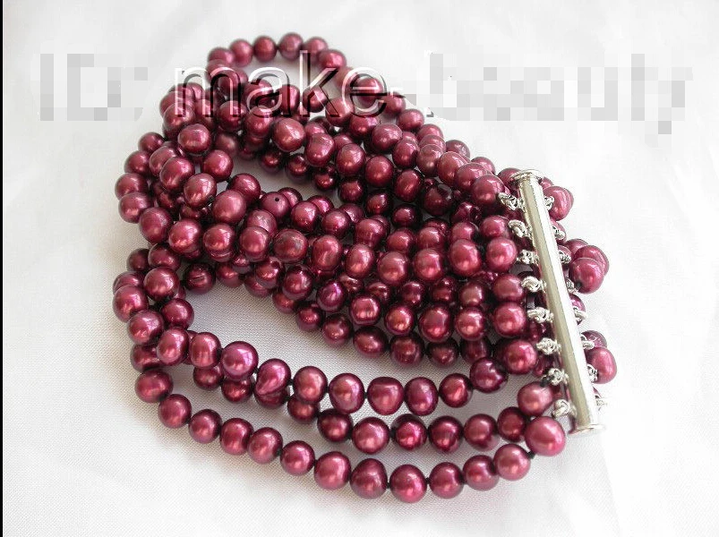 

shipping stunning super 8rows 7mm amaranth round freshwater cultured pearl bracelet