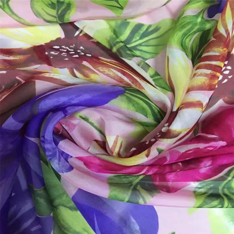 

5+2yards/Lot 100% Pure Silk Chiffon Fabric With Floral Printed For Tailor DIY Dress ! L70829
