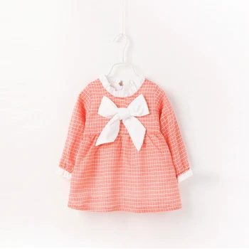 

2-6T Korea Autumn dress girls dresses 2018 new clothing kids girls Princess sleeved plaid cotton dresses for girls big bowknot