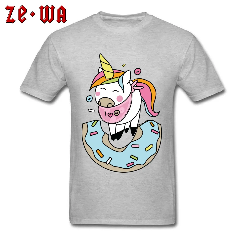 Normal Cute kawaii unicorn donut love Men T-shirts Oversized Labor Day Short Sleeve Tops Tees Crewneck Pure Cotton T Shirts Cute kawaii unicorn donut love grey