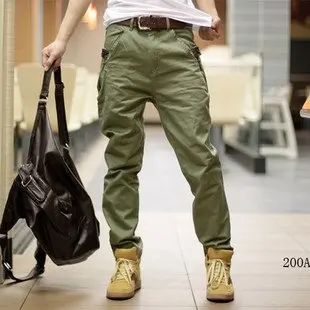 Men's Slim type collision color cotton casual pants army green, beige ...