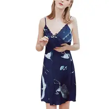 Летнее женское сексуальное ночное платье с глубоким v-образным вырезом летняя ночная рубашка ночное белье женская ночная рубашка с принтом на бретельках атласное нижнее белье