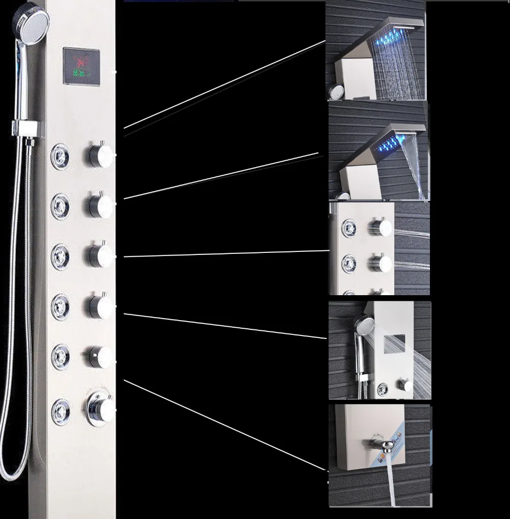 LED-Nickel-Brushed-Waterfall-Shower-Panel-Wall-Mounted-Bathroom-Shower-Faucet-Shower-Panel-Column-Hand-Sprayer (3)
