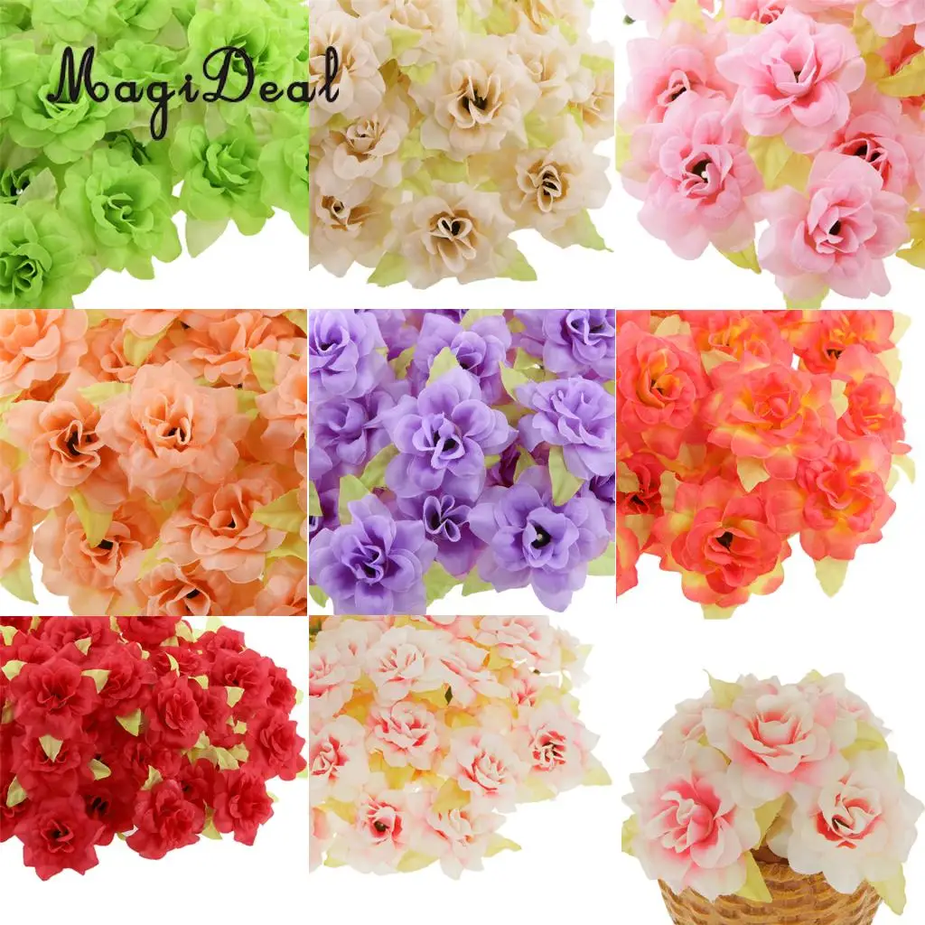 50Pcs Silk Rose Artificial Leaf Flower Head Wedding Home Party Decor Green DIY Paper Flowers Kids Birthday Party Backdrop Decor