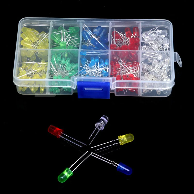 200pcs/set New LED Emitting Diodes Assortment Kit White Yellow Red Blue Green 3mm/5mm