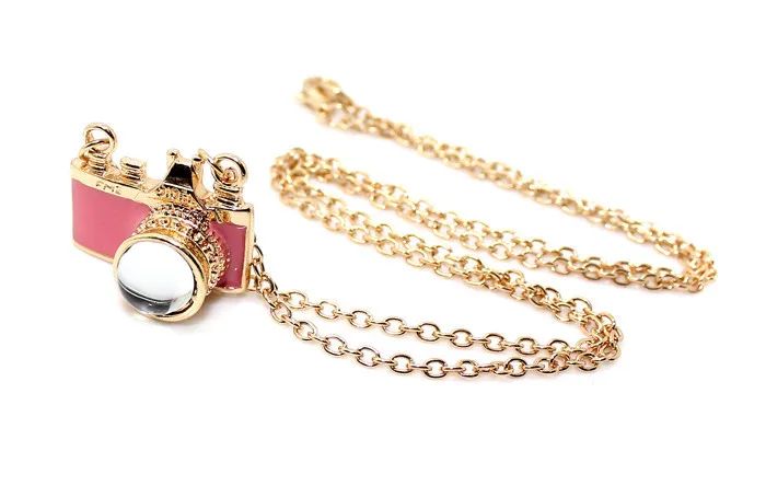 Милые Подвески в виде фотоаппаратов ожерелье s с кристаллом для женщин панк Мода камеры ювелирные изделия-ожерелья люстры
