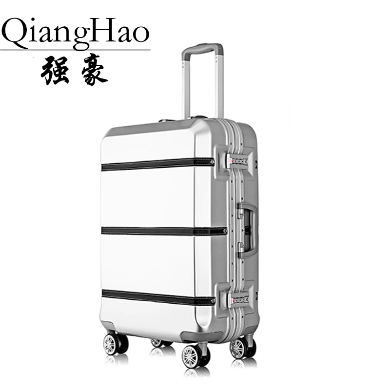 Чемодан на колесиках с усиленным корпусом чемодана 2" Carry On 24" 2" 28" проверенный багаж алюминиевая рама PC Shell багаж Дорожный чемодан на колесиках - Цвет: Silvery