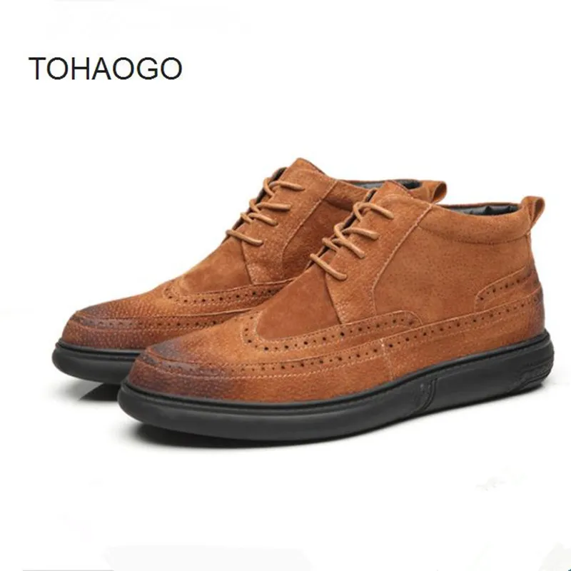 

Men's shoes carved Brock male matte leather retro Martin boots thick bottom autumn winter big size Men's flat casual shoes