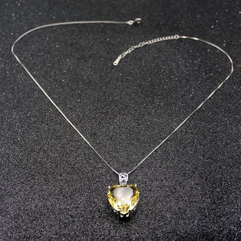 

Precious Heart Shape Yellow Citrine925 Sterling Silver Charms Pendant Chain Necklace 20 Inch
