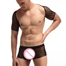 1 комплект плюс размер XXL сексуальные мужские дышащие сетчатые клетчатые прозрачные майки Нижние рубашки для веселья вечерние майки без рукавов+ боксеры FX1033