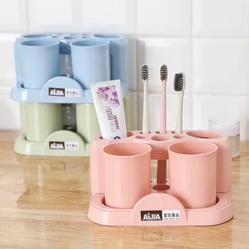 

Creative Bathroom Toothbrush Holder With Mouth Cup Bathroom Couple Wash Set Storage Rack