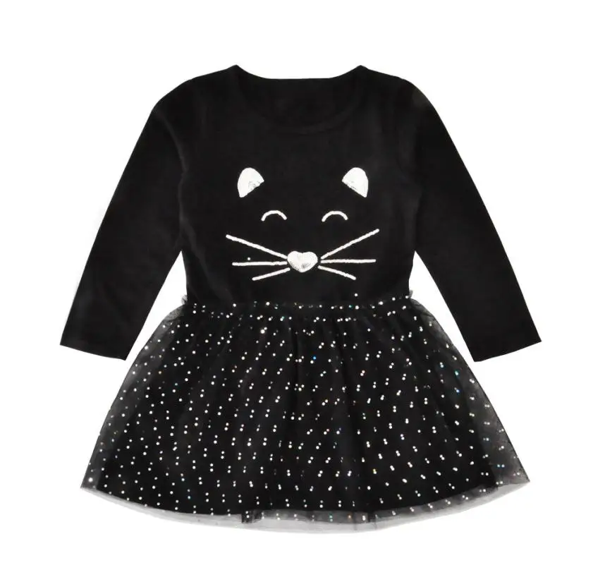 ARLONEET/платья для малышей; платье-пачка принцессы в горошек с блестками и рисунком кота для маленьких девочек; одежда; Прямая поставка; Mar22 - Цвет: BK