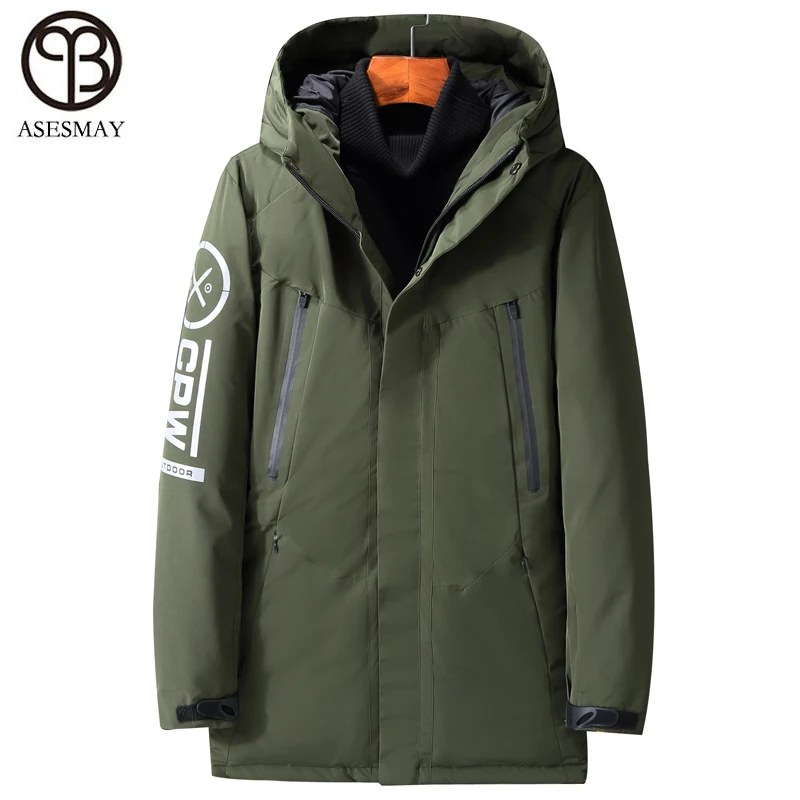 

Asesmay brand clothing men winter jacket white duck down coat high quality hooded casual parkas printed waterproof snow outcoat