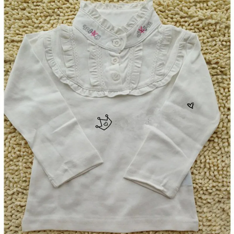 Коллекция года, детская одежда Весенняя Блузка для девочек приталенная рубашка из хлопка Детская рубашка с длинными рукавами для девочек детский топ - Цвет: A white