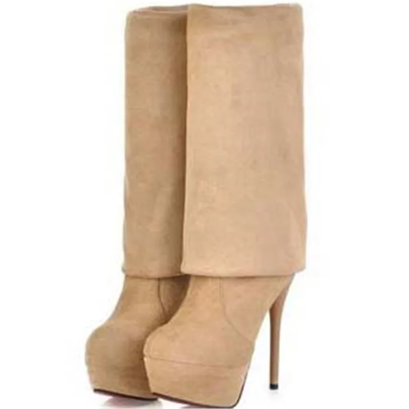 

3 Colors Flock Over-the-Knee Boots for Women New Thin Heels High Boots Round Toe Winter Flock Platform Long Snow Boots